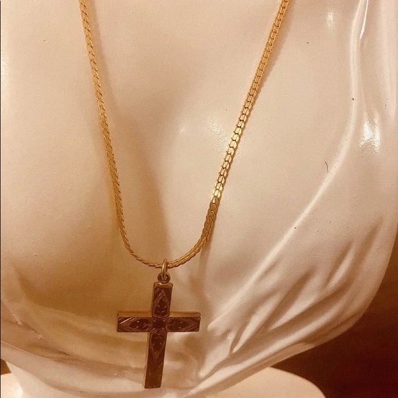 Antique Victorian cross gold filled with neck chain - Picture 4 of 5